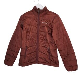 EDDIE BAUER Jacket Womens Small Brown Chevron EB650 Lightweight Down Puffer Coat